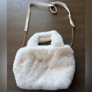 Cream and Gold Faux Fur Handbag